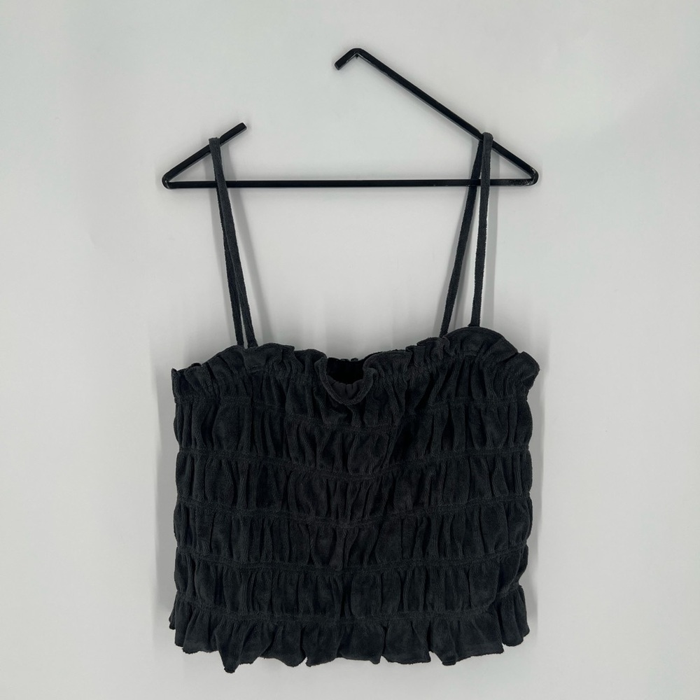 H&M Smocked Gathered Terry Fabric Spaghetti Strap Crop Top